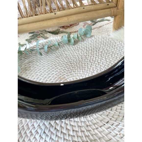 Vintage Retro Mod Glossy Black Ceramic Round Donut Planter - Picture 4 of 8